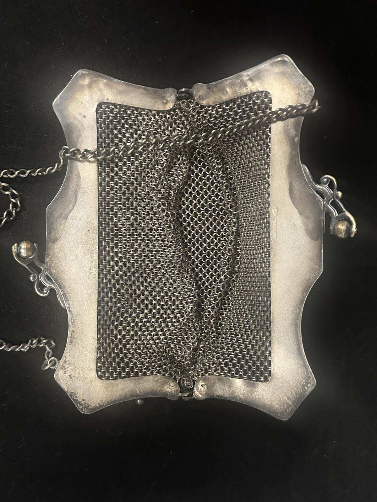 Antique German Silver Metal Mesh Chainmail Hand Bag Purse