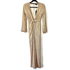 Fashion Nova Gold Sequin High Slit Maxi Dress Size XS