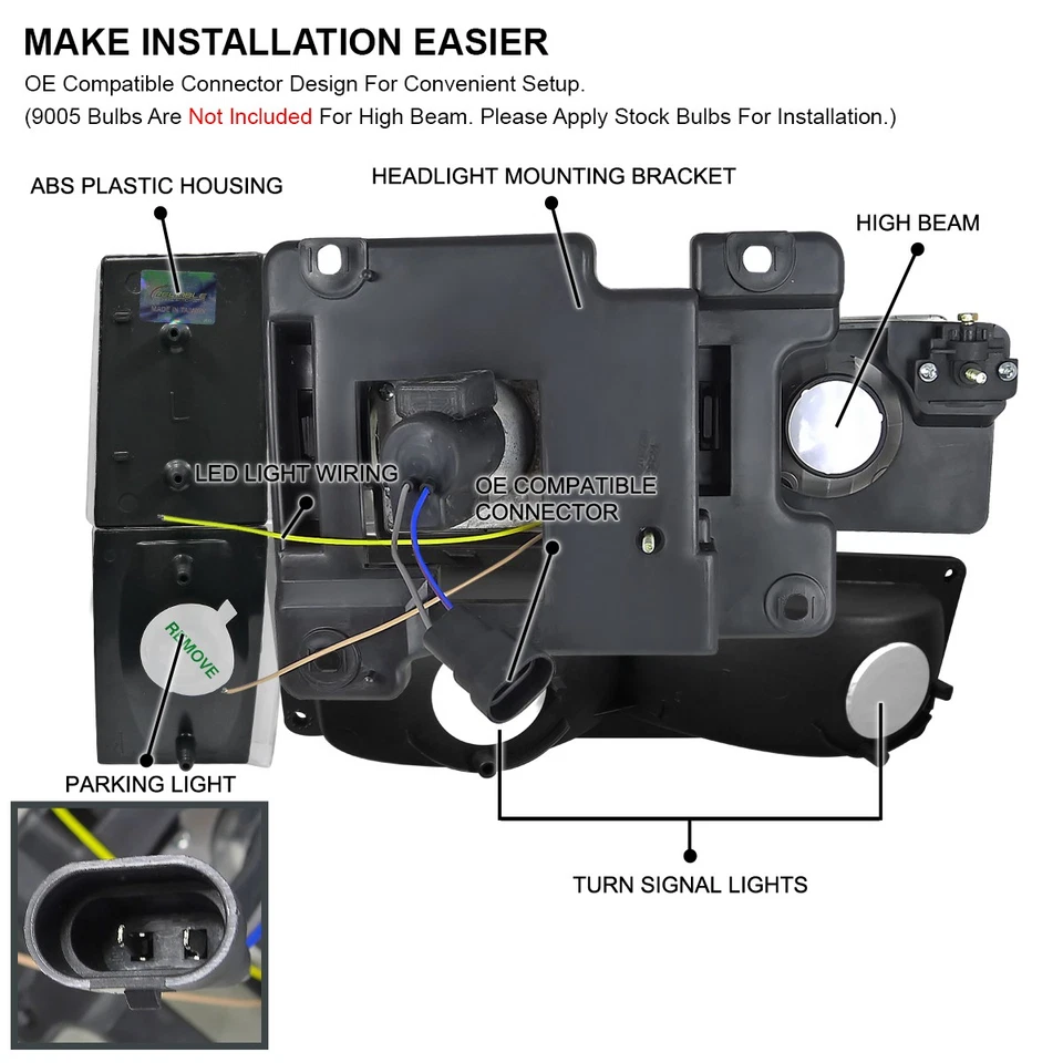 Black Fits 88-93 C10 C/K Yukon LED Halo Projector Headlights+Corner+Bumper Lamps — 第 4/4 张图片