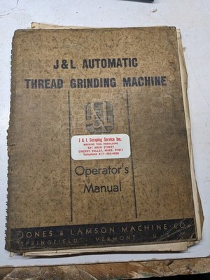 JONES LAMSON MACHINE THREAD GRINDING PARTS LIST OPERATOR MANUAL BOOK 1939