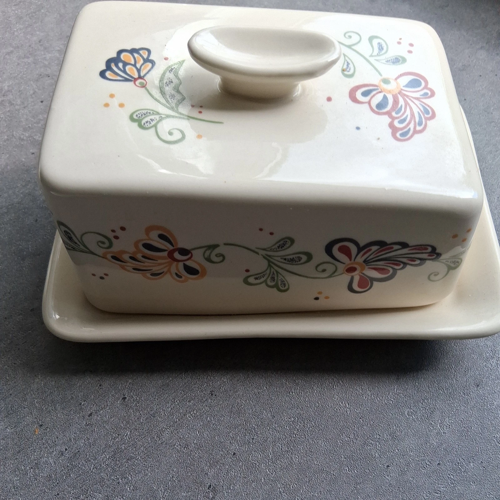 Vintage 1980's Matchmaker, Rosgill, Staffs - Butter Dish & Lid - folk floral I