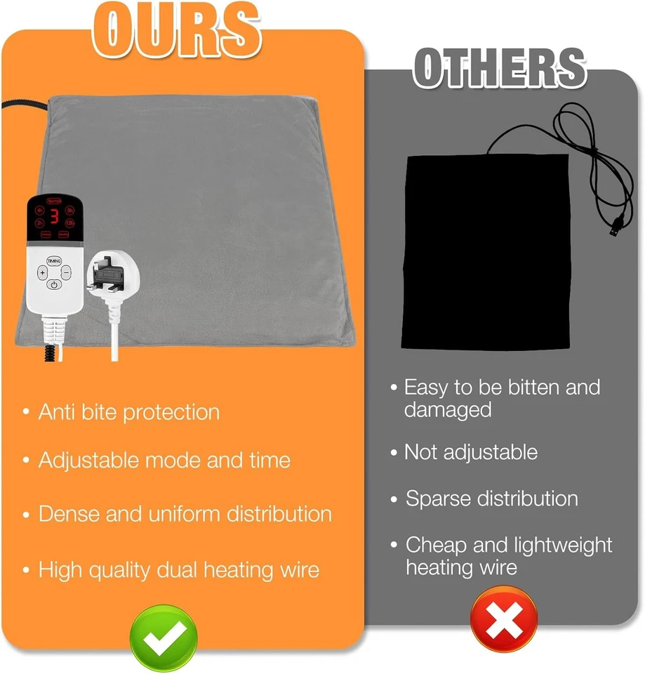 Electric Pet Heating Pad Cat Dog Mat Heated Bed 9 Adjustable Temperature Timer - Image 4 of 4