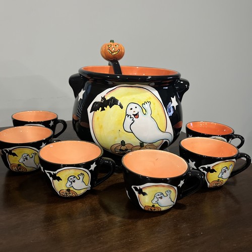 Garden Ridge Halloween Jack-o-lantern Pumpkin Ghost Punch Bowl Set - 8 Pieces