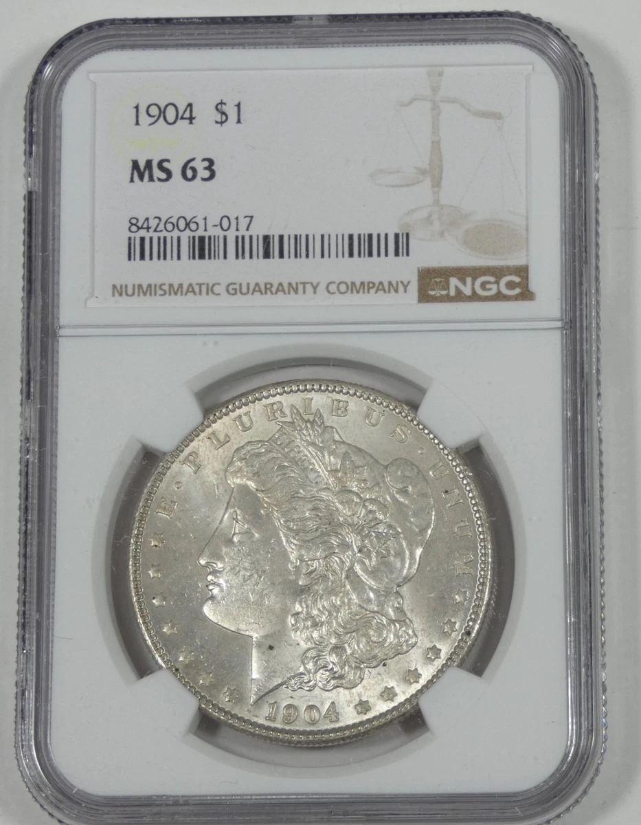Silver MS 63 Graded 1904 Year Morgan US Dollars (1878-1921) for