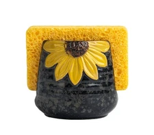 GABROC Yellow Sunflower Sponge Holder - Ceramic Kitchen Sink Caddy & Organizer