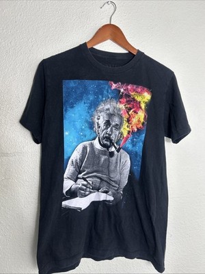 Albert Einstein Space Shirt Black Blue Yellow Red Graphic Tee Womens Medium