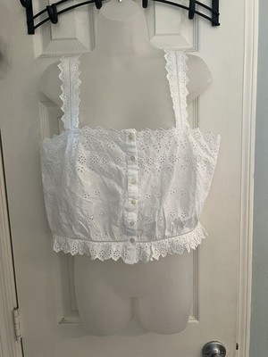 GAP x DÖEN Women Sz L Top White Eyelet Swing Square Neck Sleeveless Cotton
