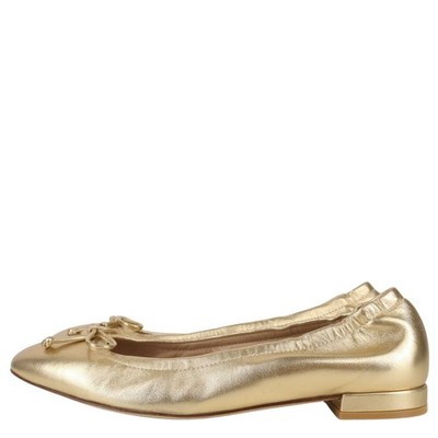 Stuart Weitzman Damen Schuhe Ballerina Gr. 38,5 Gold Leder Freizeitschuhe