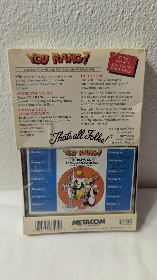 Looney Tunes Answering Machine Messages Cassette Tape New Old Stock 1990 HOLIDAY - Image 2 of 4