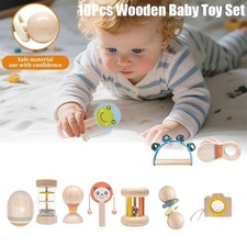 10x Montessori Toys for Baby Toddler Hand Wooden Rattles Toy Set Infant Grasping
