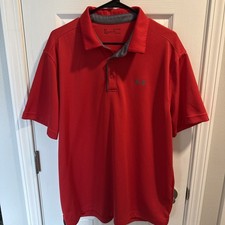 Under Armour Polo Shirt Mens XL Red HeatGear Golf Performance