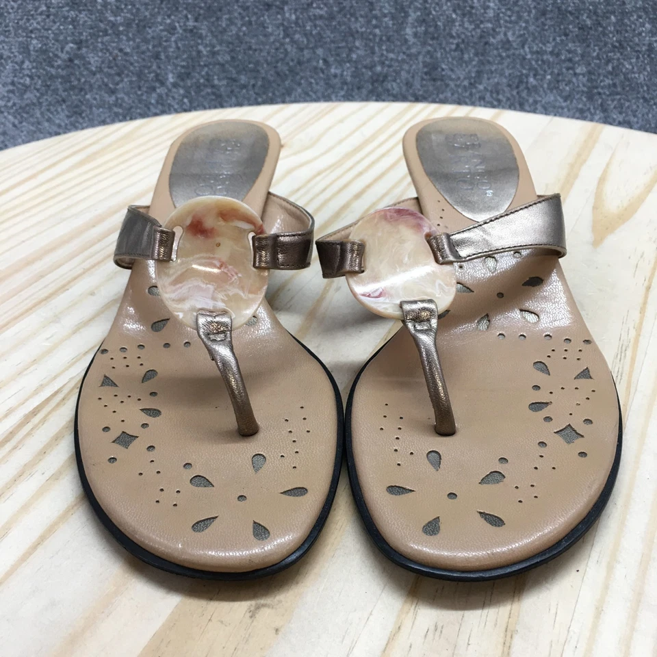 Sandalias Franco Sarto Mujer 7 M Tanga Cuero Marrón Puntera Informal Tacones Cono Foto 4 de 4