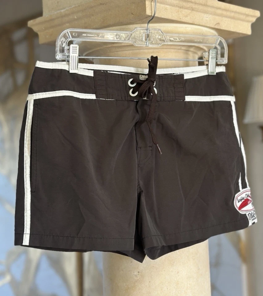Dolce and Gabbana Brown & White Trim Swim Trunks Bathing Suit, Men's Small, Mint - Image 2 of 4
