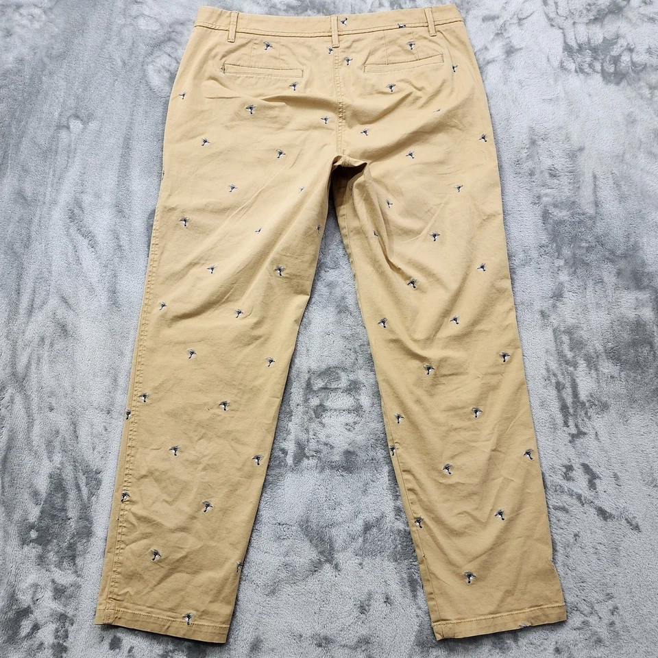 Talbots Pants Womens 10 Tan Blue Embroidered Birds Relaxed Chino Mid Rise Ankle - Image 3 of 4