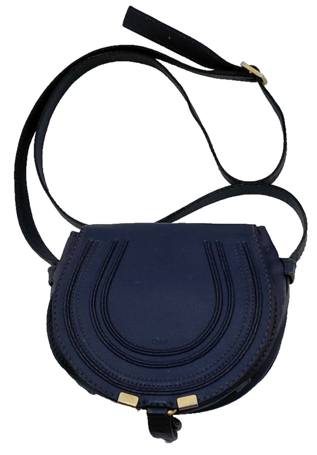 Chloe Marcie Small Navy Blue Cross-body Pebbled Leather Handbag