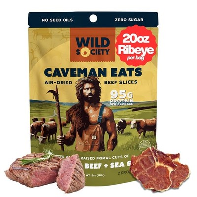 Wild Society - Caveman Eats - Grass Fed Ribeye Steak Slices - 95g Protein - O...