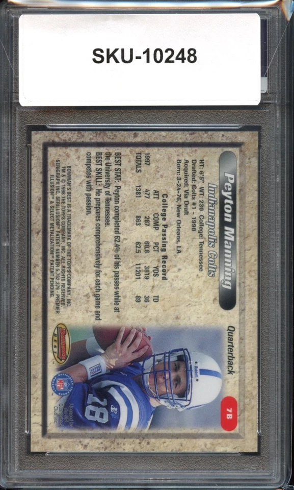1998 Bowman's Best Peyton Manning - Rookie Auto RC #7B - PSA 10 GEM MT - Image 2 of 2