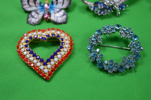 22 VTG Rhinestone Brooch,Pins,Blue,Pink,Clear Crystal,Butterfly,Hair Clip,P86 - Picture 7 of 12
