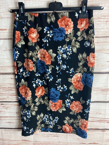 NEW LOOK PENCIL 10 SKIRT PENCIL STRETCH FLORAL KNEE LENGTH BLACK WOMENS 2747