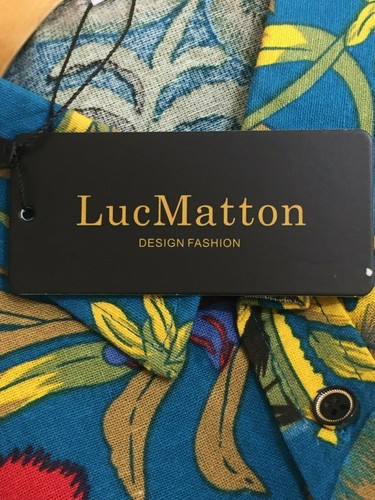 LucMatton Herren afrikanisch blau Blumendruck Hawaiihemd Knopfleiste Größe Large neu mit Etikett - Bild 6 von 8