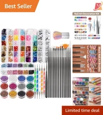 Nail Art Brush Kit Acrylic 15pcs Glitter Sequins Rhinestones Decoration Supplies