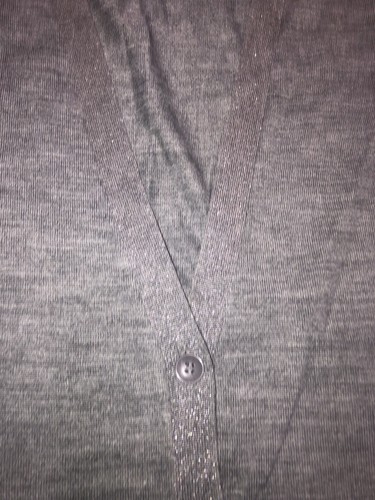 Halogen Side Zippers Cardigan Women’s L Merino Wool Blend Gray Metallic Trim - Picture 6 of 11