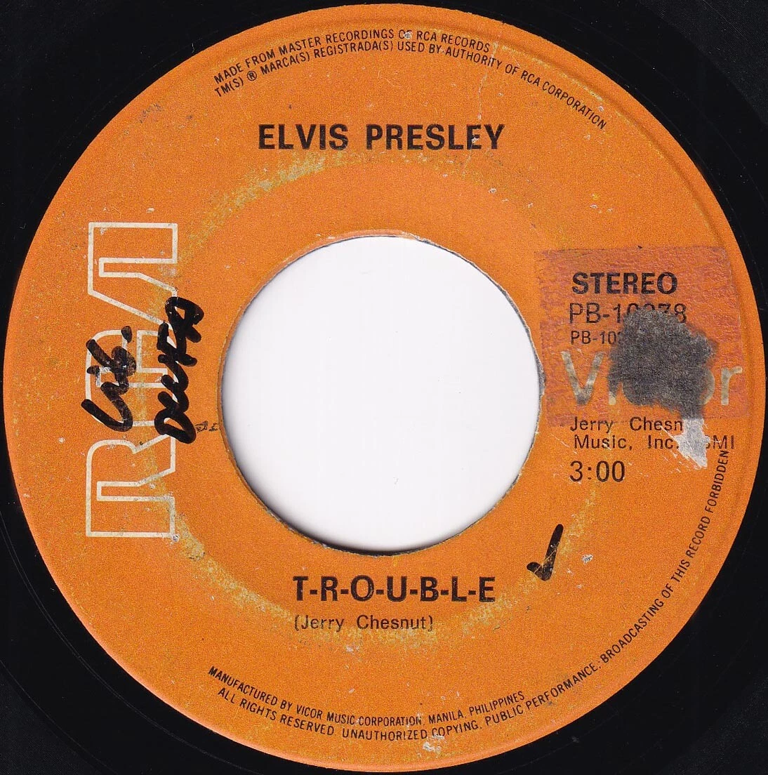 Elvis Presley Mr. Songman & Trouble 45 Rpm Vinyl Record 