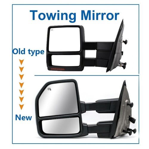 Outside Towing Mirrors For 04-14 Ford F150 Power Heated Led Signal Puddle Chrome - Picture 9 of 12