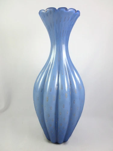 Vintage Murano Italian Art Glass Vase Controlled Bubble Gold Fleck Purple Blue