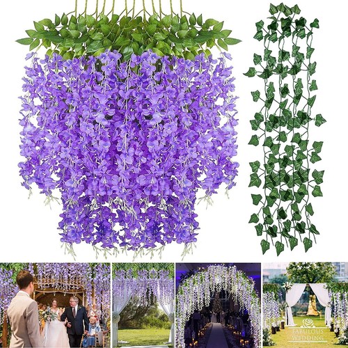 12PCS Artificial Wisteria/Ivy Garland Fake Leaf Plants Vine for Wedding Decor - Picture 17 of 17