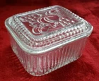 Vintage Clear Depression Glass Refrigerator Box & Lid 5" x 4.5" x 2.75"T