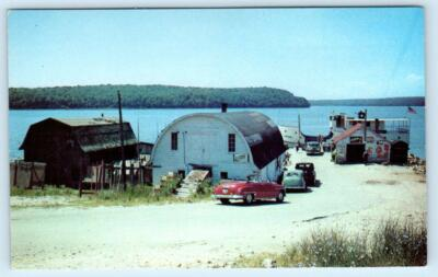 #ad GILL#x27;S ROCK Wisconsin WI Ferry Landing FISHING VILLAGE 1950s Cars Postcard $6.78