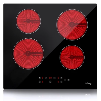 ISEASY Glaskeramik Kochfeld 4 Zonen Platten Kochplatte 60 cm kochfeld Autark rahmenlos