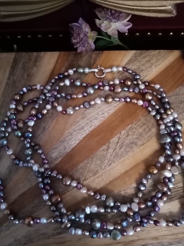 Pearls Freshwater Cultured Multi Colour 76" Long Honara - Picture 2 of 14