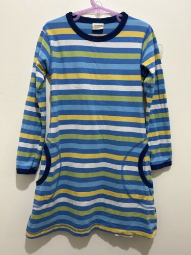 Lovely Girls Maxomorra Blue Green Yellow Striped Long Sleeve Dress 5-6yrs💙💚💛 - Picture 1 of 14