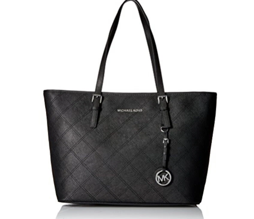 Nuevo Bolso de Mano Michael Kors Jet Set Viaje Acolchado Cuero Saffiano Negro Foto 2 de 4