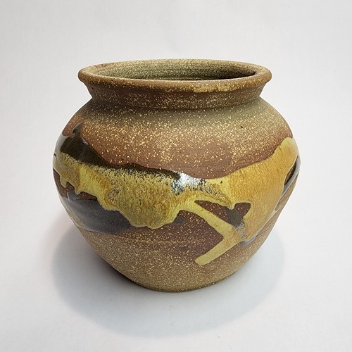 Stoneware Studio Pottery Flower Pot With Drainage Hole Artist Signed AJ
