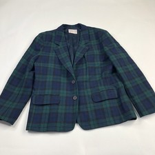 Pendleton Size 12 Wool Plaid Blue Green Womens Two Button Blazer Jacket