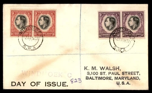 Mayfairstamps Namibia FDC 1937 Windhoek to Baltimore MD USA First Day Cover aax_