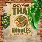Noodle Plate Illustration Thai Food Vintage Style Metal Tin Sign