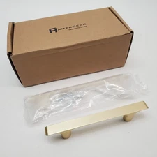 Lot of 10 Amerdeco ZH0028 Brushed Brass Cabinet Pulls 4″ Hole Centers NEW