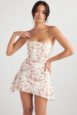 House of CB Toira floral Satin Corset Mini dress Rose Print Valentine’s Day XS