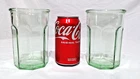 VINTAGE 2 PC SET OF ANCHOR HOCKING GREEN GLASS 8 PANEL TUMBLERS 20 OZ, STURDY!