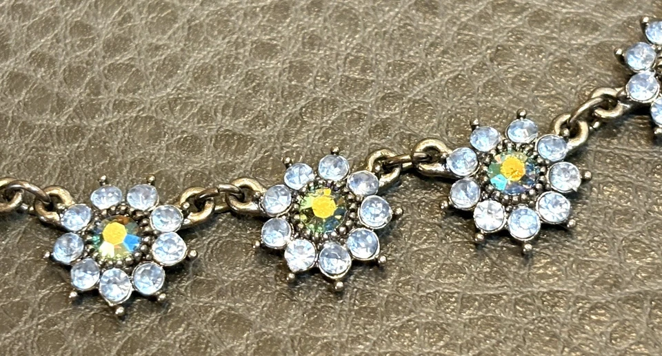 Vintage Blue AB Aurora Borealis Made With Swarovski Crystal Flower Necklace - Image 4 of 4