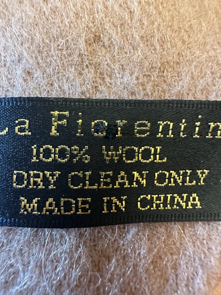 LA FIORENTINA  FUR TRIM 100% WOOL FUR TRIM CAMEL COLOR LARGE WRAP SCARF 90”X 55” - Image 2 of 4