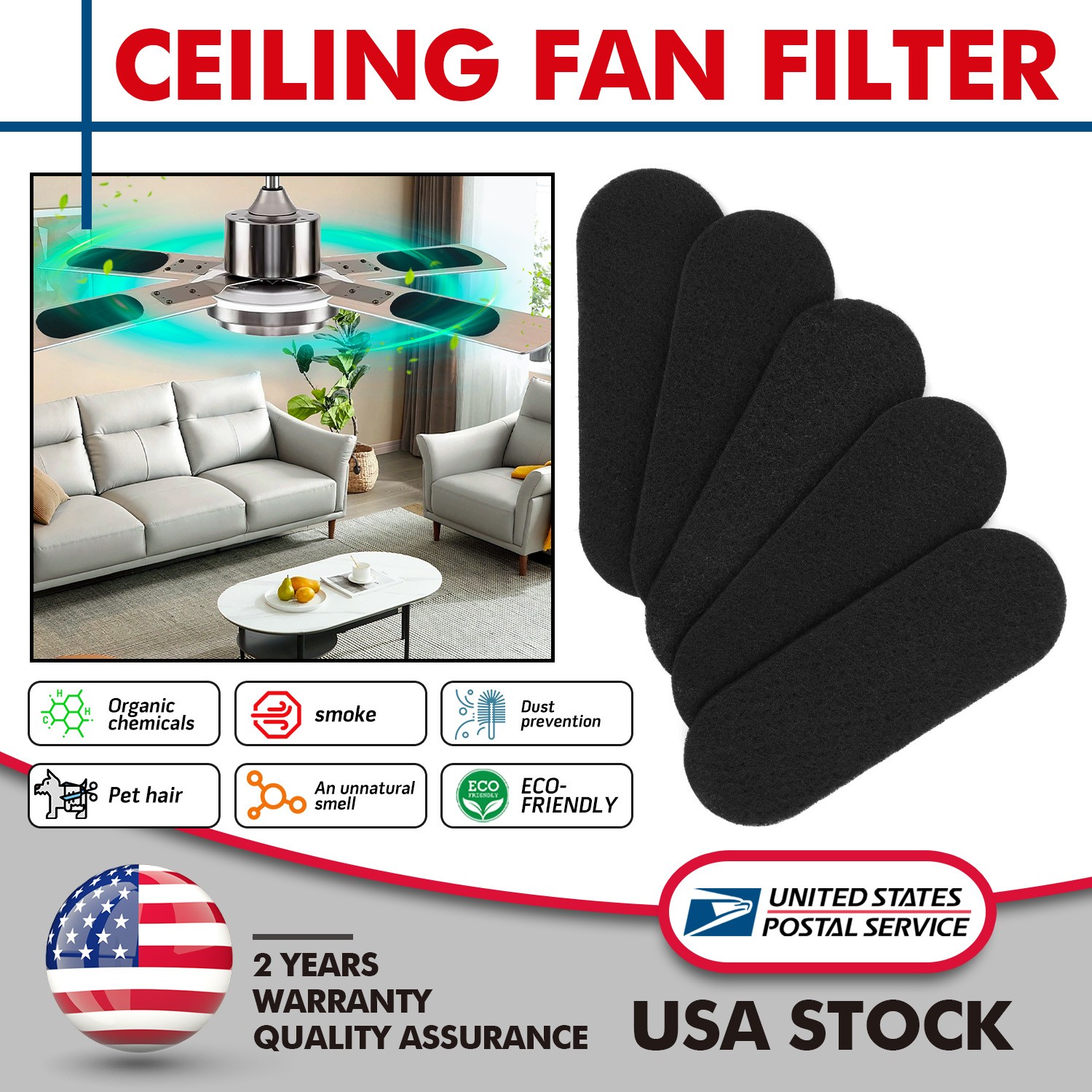 Set of 10pcs Ceiling Fan Filters for Blades With Activated Coconut ...
