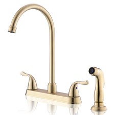 2 Handle Gold Kitchen Faucet with Side Sprayer - 8Inches High Arch 360 Rotati...