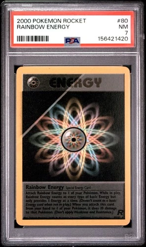 2000 POKEMON ROCKET #80 RAINBOW ENERGY PSA 7