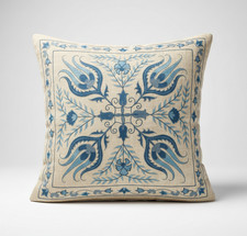 20"x21" Embroidered Pillow Cover. Blue Accent Pillow. All Silk Cushion Cover