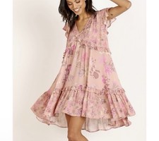 Spell And The Gypsy Wild Bloom Mini Dress Medium Blush Floral Ruffle Boho New